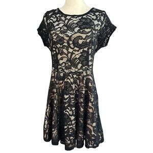 Vtg Black Lace Dress Lined Tulle USA XL Whimsy Goth Punk A-line Holiday LA Scala